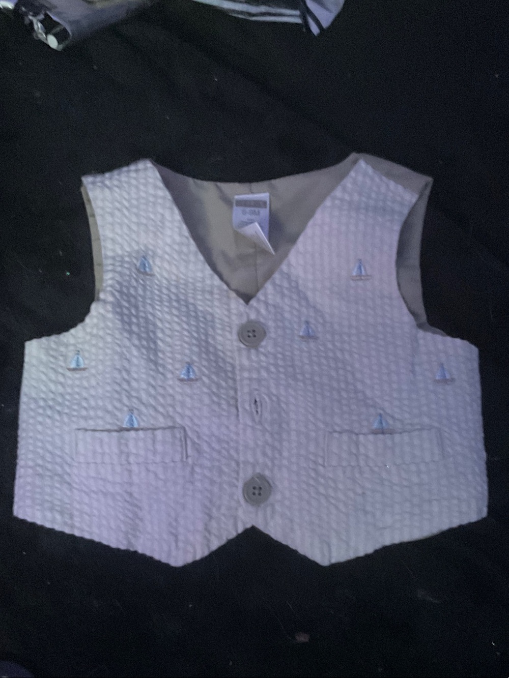 George Cream Quilted Kids Vest with Light Blue Sailboat Embroidery